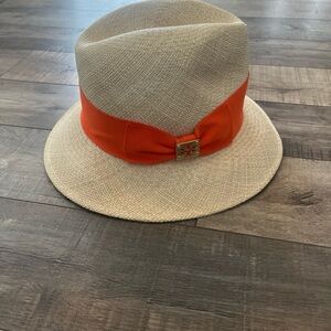 Tory Burch Cream Hat with Orange Accent